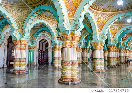 Magnificent view of the interior of Mysore Palace Magnificent view of the interior of Mysore Palace 117854756