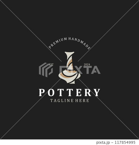 Pottery logo design handmade, creative traditional mug craft concept inspiration nature workshop 117854995