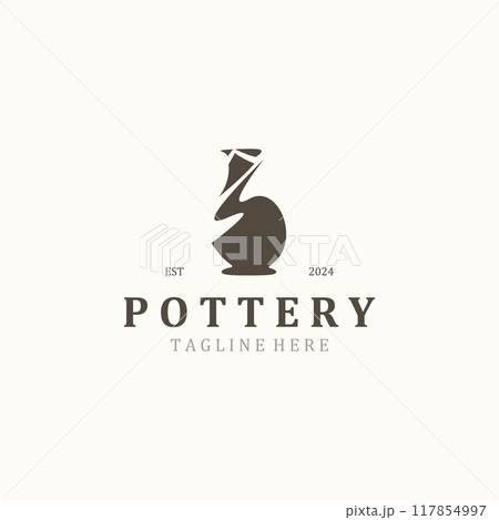 Pottery handmade logo design, studio traditional clay craft sign concept in simple flat design style 117854997