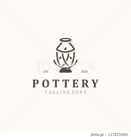 Pottery handmade logo design, studio traditional clay craft sign concept in simple flat design style Pottery handmade logo design, studio traditional clay craft sign concept in simple flat design style 117855000