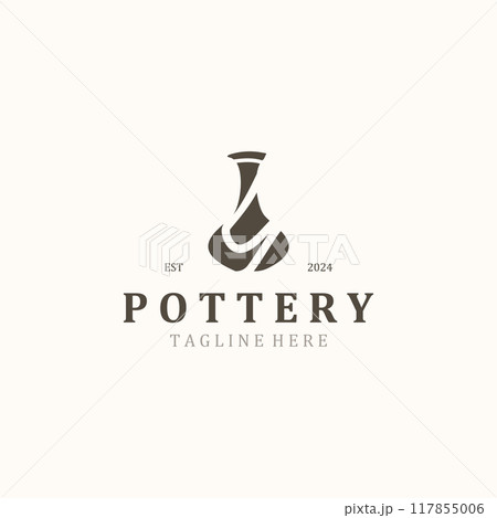 Pottery handmade logo design, studio traditional clay craft sign concept in simple flat design style Pottery handmade logo design, studio traditional clay craft sign concept in simple flat design style 117855006