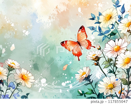 淡いパステル調の花と蝶2壁紙に最適 淡いパステル調の花と蝶2壁紙に最適 117855047