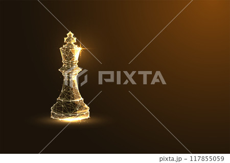 Abstract gold king chess piece on brown background. Strategic leadership and decision-making concept Abstract gold king chess piece on brown background. Strategic leadership and decision-making concept 117855059