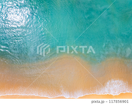 Beautiful sea summer landscape, Waves sea water surface High quality video Bird's eye view, Drone top view waves crashing on sand beach,Nature ocean sea beach background Beautiful sea summer landscape, Waves sea water surface High quality video Bird's eye view, Drone top view waves crashing on sand beach,Nature ocean sea beach background 117856901
