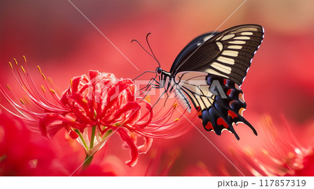 黒白のアゲハ蝶と彼岸花のイラスト素材 [117857319] - PIXTA
