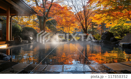 露天風呂と紅葉 露天風呂と紅葉 117858352