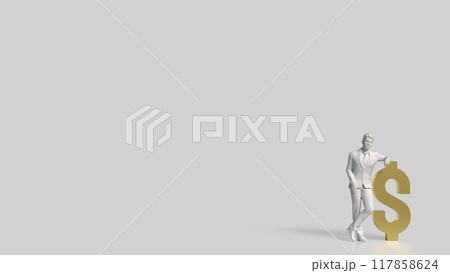 The Business man and gold dollar symbol on white background 3d rendering. 117858624