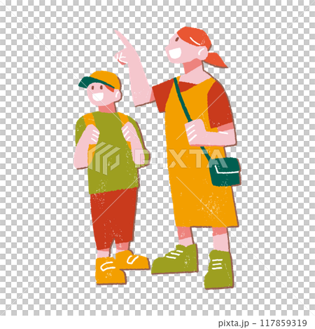Illustration of a brother and sister going out Illustration of a brother and sister going out 117859319
