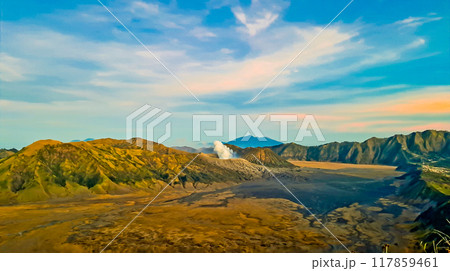 beautiful view of Mount Bromo landscape beautiful view of Mount Bromo landscape 117859461