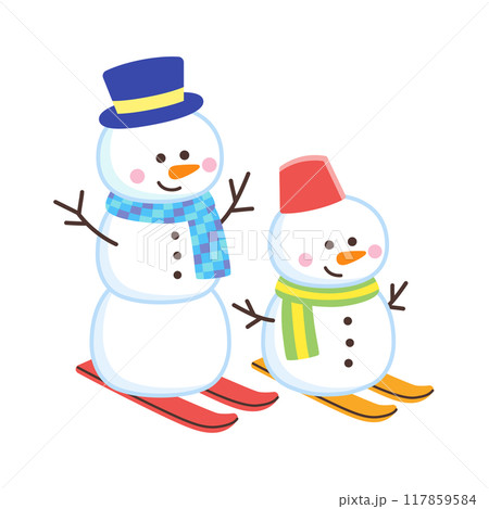 スキーをする雪だるま 117859584