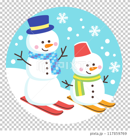 スキーをする雪だるま 117859769