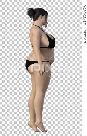 ビキニ姿の太った女性のイラスト かわいい日本人3Dモデルの全身横向き 横顔 ビキニ姿の太った女性のイラスト かわいい日本人3Dモデルの全身横向き 横顔 117859856