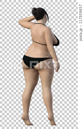 Illustration of a fat woman in a bikini Cute Japanese 3D model full body back view facing right 117859857