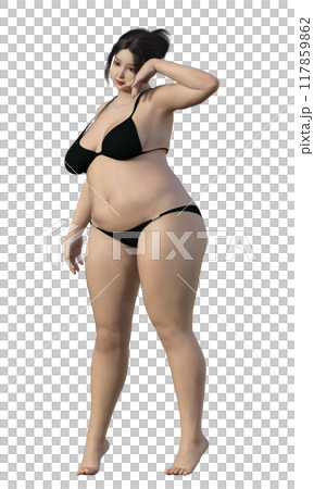 Illustration of a fat woman in a bikini Cute Japanese 3D model full body diagonal front left facing Illustration of a fat woman in a bikini Cute Japanese 3D model full body diagonal front left facing 117859862