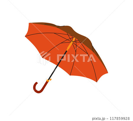 Red opened umbrella. Vector illustration. Bright flat season illustration. Cozy autumn object Red opened umbrella. Vector illustration. Bright flat season illustration. Cozy autumn object 117859928