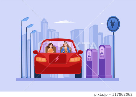 Couple riding electric car Illustration concept on white background 117862062