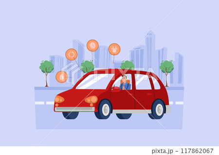 Man riding electronic vehicle and giving a review Man riding electronic vehicle and giving a review 117862067