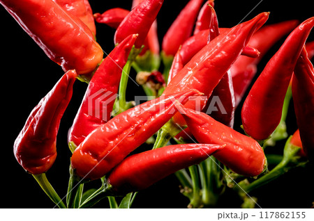 Red Chili Peppers on a black background 117862155