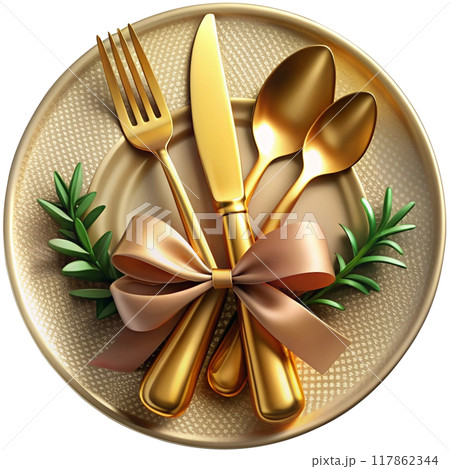 set of empty plate with cutlery 117862344