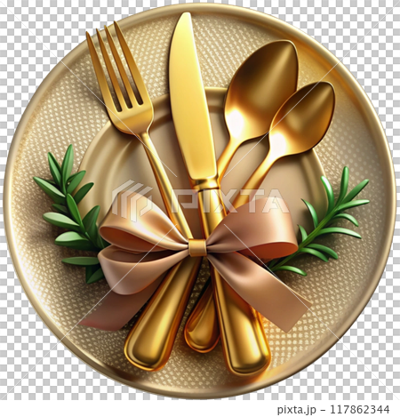 set of empty plate with cutlery 117862344