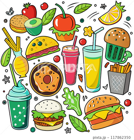 seamless pattern with fast food 117862350
