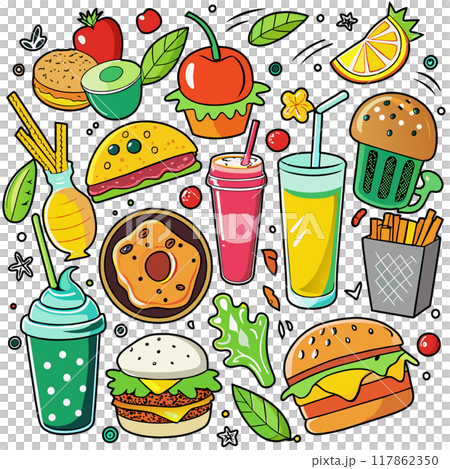 seamless pattern with fast food 117862350