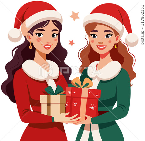vector cartoon girls with gifts 117862351