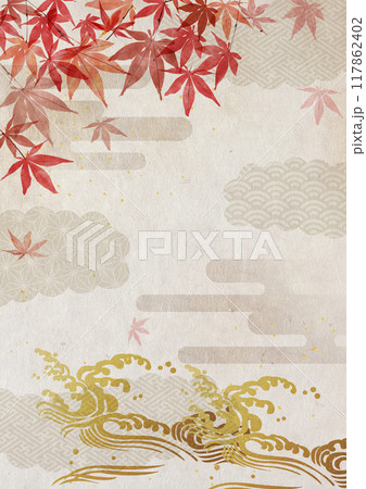 紅葉と和紙背景 117862402
