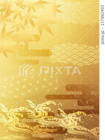 紅葉と金箔背景 紅葉と金箔背景 117862403