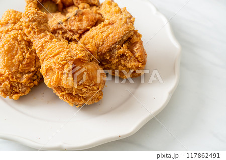 fried chicken with ketchup on plate 117862491