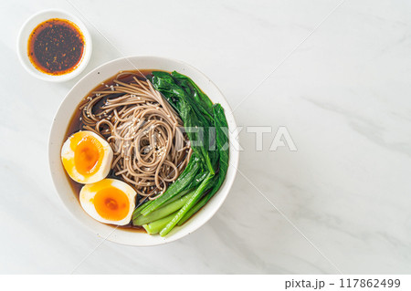 ramen noodles with egg - vegan or vegetarian food style ramen noodles with egg - vegan or vegetarian food style 117862499