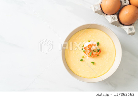 Steamed egg with shrimp and spring onions Steamed egg with shrimp and spring onions 117862562
