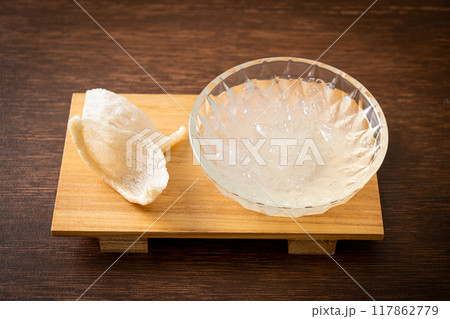 Edible bird's nest soup in glass bowl 117862779