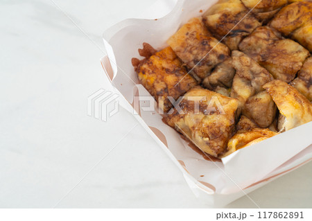 roti with egg, banana and chocolate roti with egg, banana and chocolate 117862891