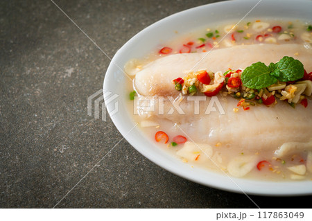Steamed Fish in Spicy Lemon Sauce Steamed Fish in Spicy Lemon Sauce 117863049