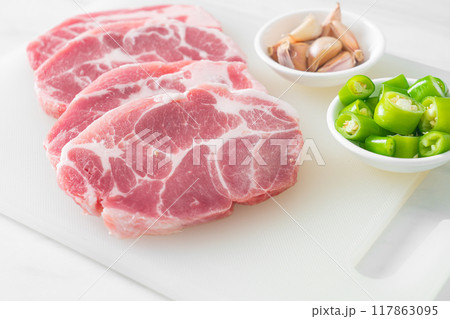 fresh pork neck raw or collar pork 117863095