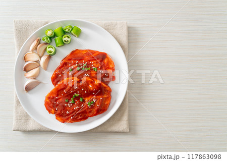 pork Korean marinated or fresh pork raw marinated with Korean spicy paste 117863098