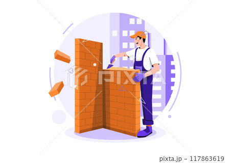 Construction workers building the wall Construction workers building the wall 117863619