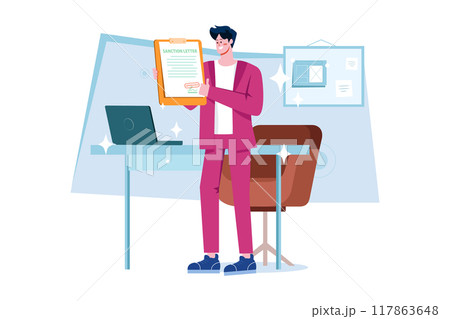 Man Holding Loan Sanction Letter In Hands Illustration concept on white background Man Holding Loan Sanction Letter In Hands Illustration concept on white background 117863648