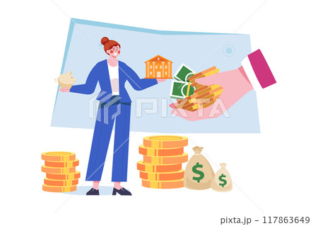 Girl With Loan Money Illustration concept on white background 117863649