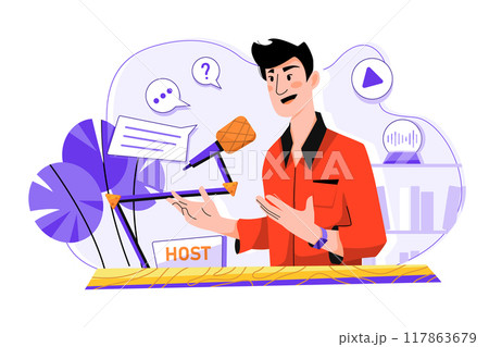 Man Hosting Podcast Illustration concept on white background 117863679