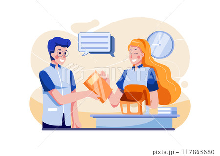 Boy Giving The Book To A Girl 117863680