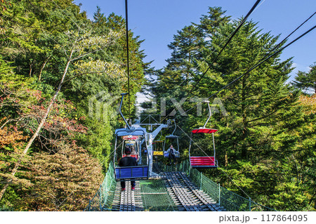 高尾山 エコーリフト 山上駅から下り 秋の風景 高尾山 エコーリフト 山上駅から下り 秋の風景 117864095