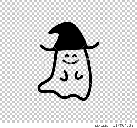 Illustration of a smiling ghost wearing a hat Illustration of a smiling ghost wearing a hat 117864338