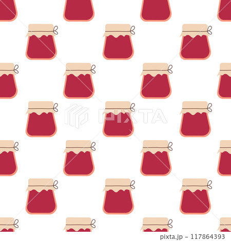 Berries jam in glass jar. Seamless Pattern. Homemade confiture background. Vector flat illustration. Berries jam in glass jar. Seamless Pattern. Homemade confiture background. Vector flat illustration. 117864393