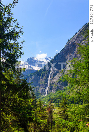 View of Lauterbrunnen Valley in Bernese Oberland, Switzerland. Switzerland nature and travel. Alpine scenery 117864775
