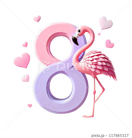 3d letter eight with flamingo 3d letter eight with flamingo 117865327