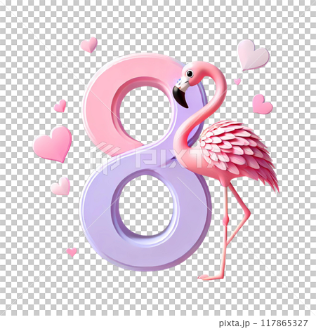 3d letter eight with flamingo 3d letter eight with flamingo 117865327