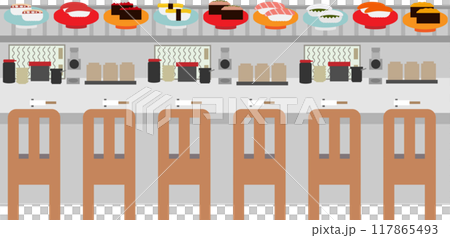 回転寿司のカウンター席のイメージ素材 回転寿司のカウンター席のイメージ素材 117865493