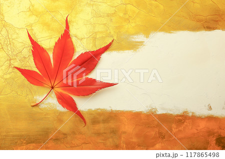 紅葉と金色のレトロな秋の背景イメージ 117865498